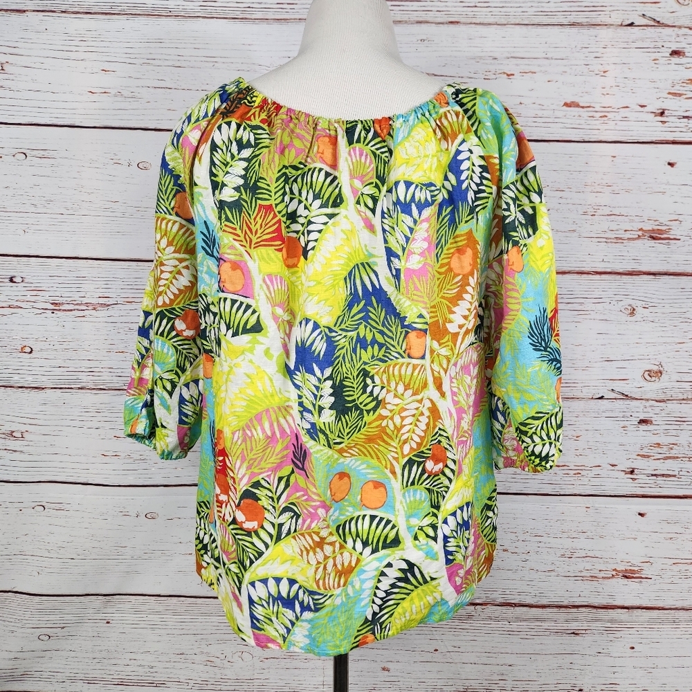 Hester & Orchard Tropical Print Linen Blend Top Size XL - Picture 4 of 7